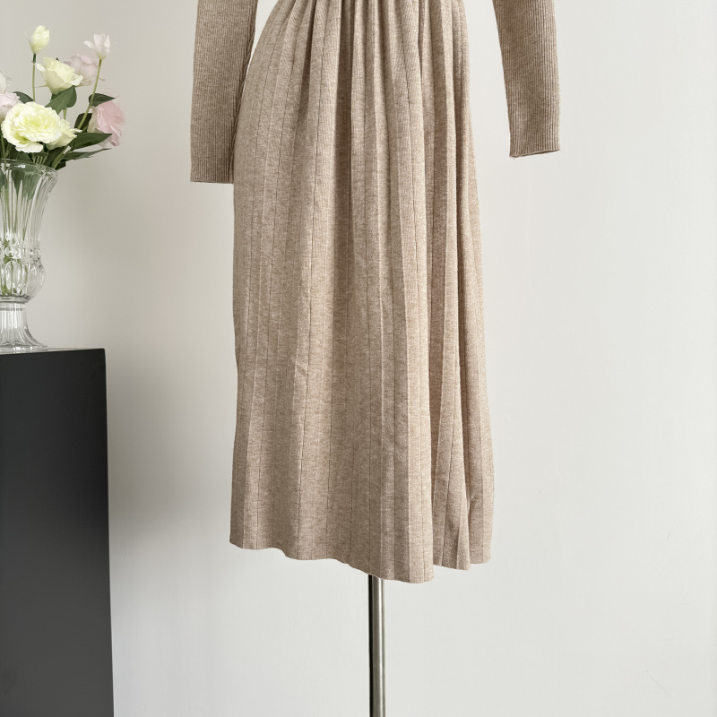 Slim scarf knitted pinched waist big skirt dress for women