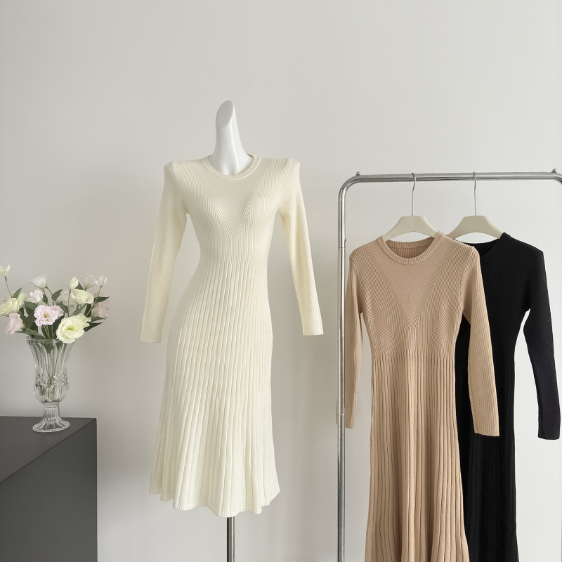 Knitted sweater dress round neck dress for women