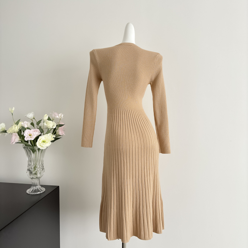 Knitted sweater dress round neck dress for women