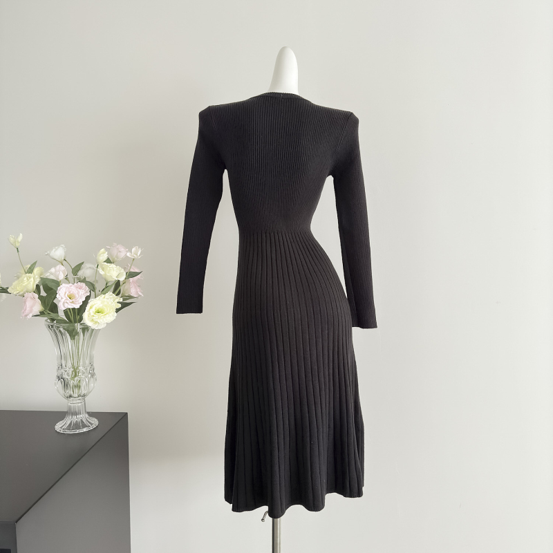 Knitted sweater dress round neck dress for women