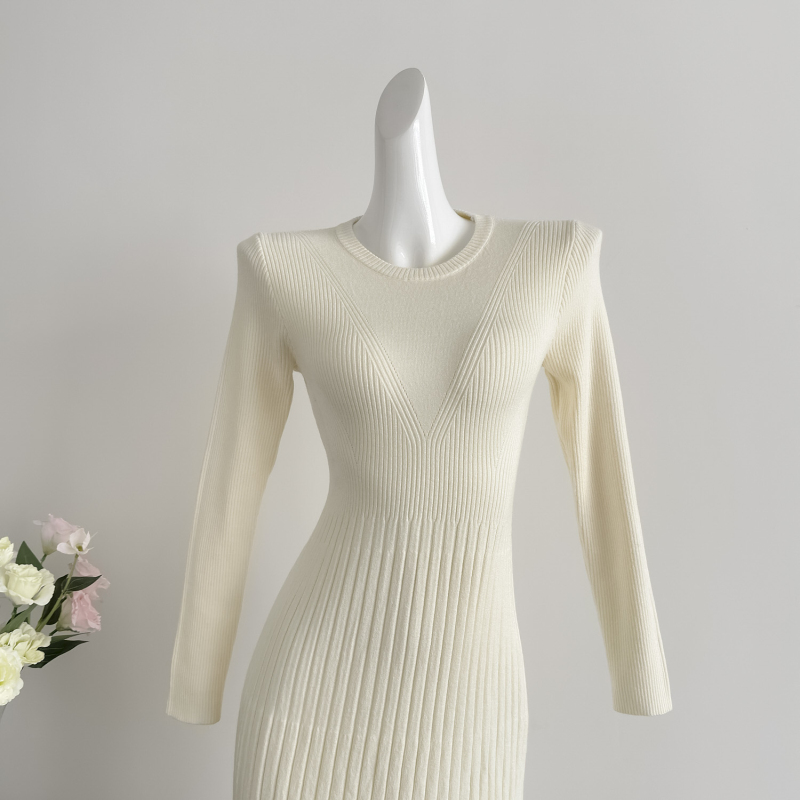 Knitted sweater dress round neck dress for women