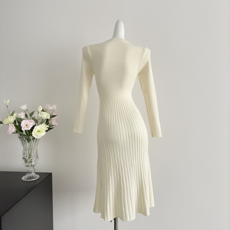 Knitted sweater dress round neck dress for women