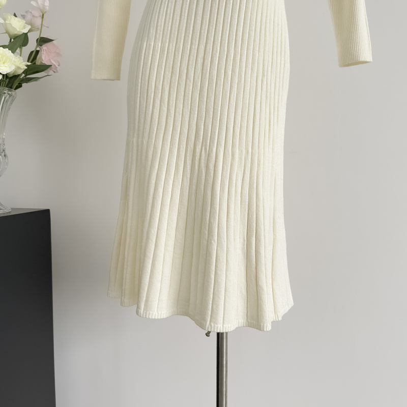 Knitted sweater dress round neck dress for women