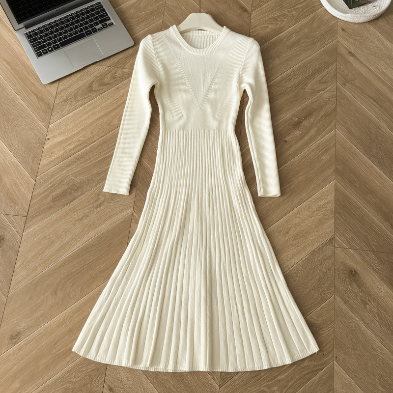 Knitted sweater dress round neck dress for women