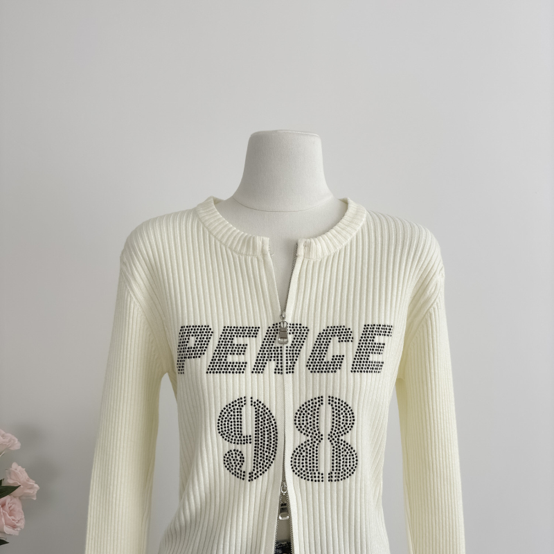 Knitted rhinestone cardigan slim all-match sweater