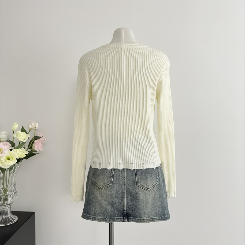 Knitted rhinestone cardigan slim all-match sweater