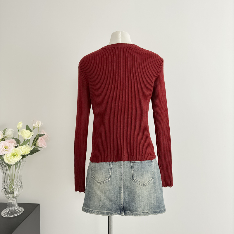 Knitted rhinestone cardigan slim all-match sweater