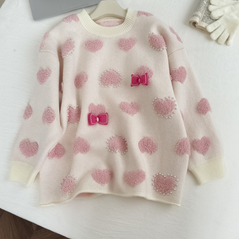 Beading long heart sweater tender large yard tops