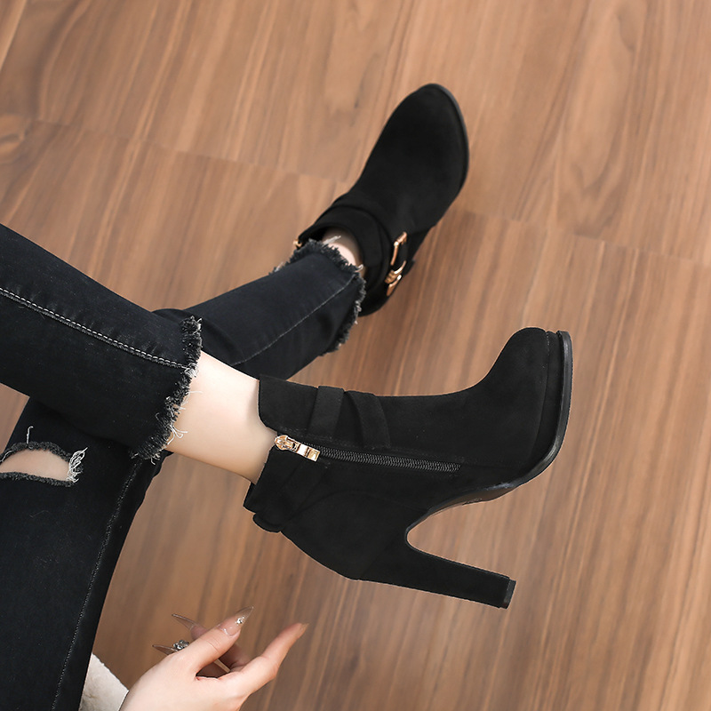 Autumn and winter high-heeled shoes short boots for women