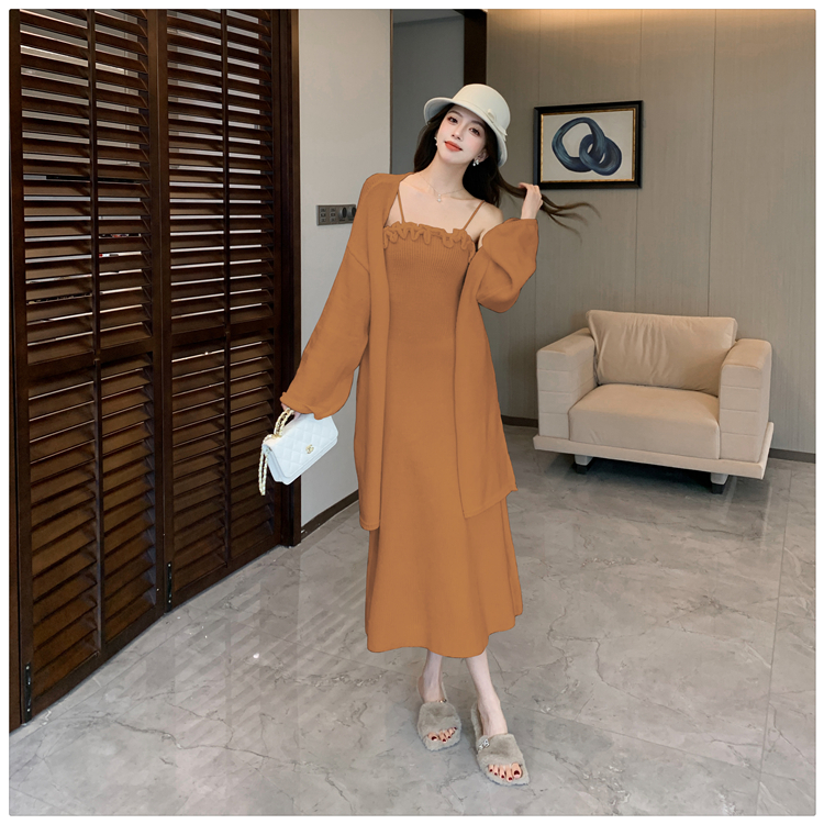 Lazy light luxury dress knitted cardigan 2pcs set