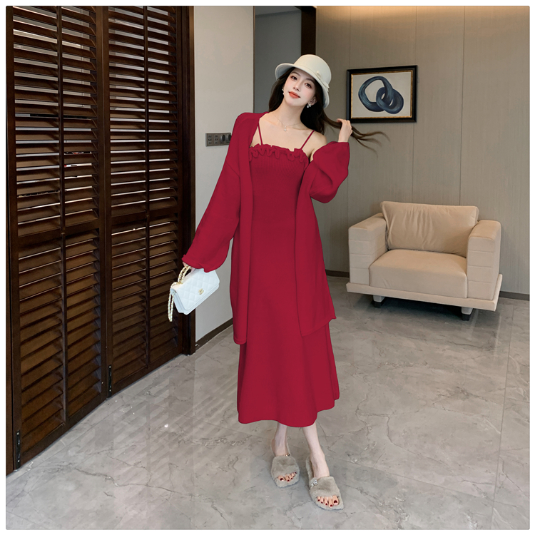 Lazy light luxury dress knitted cardigan 2pcs set