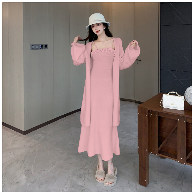 Lazy light luxury dress knitted cardigan 2pcs set