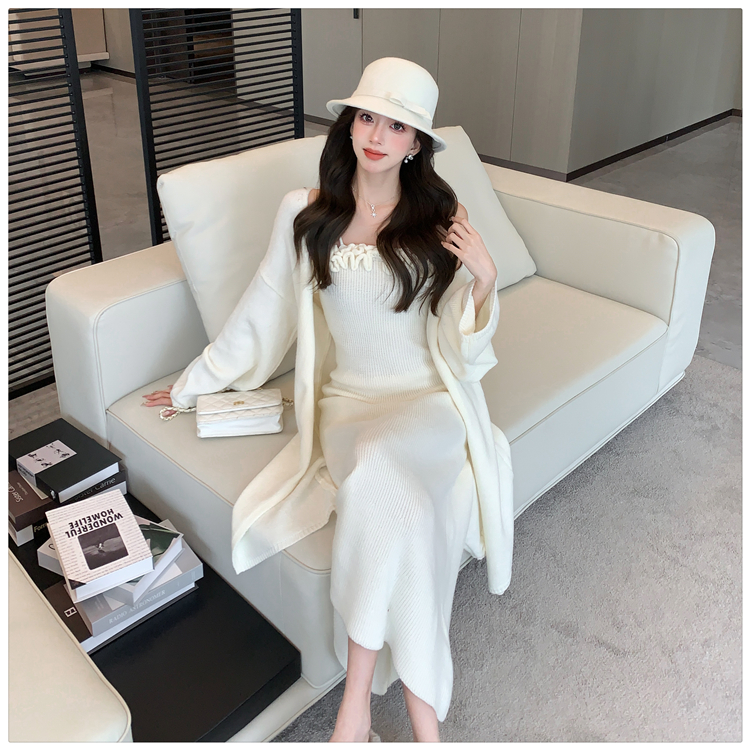 Lazy light luxury dress knitted cardigan 2pcs set