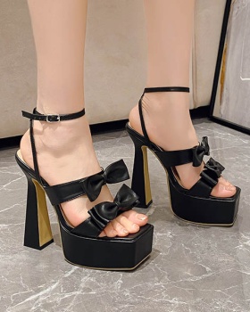 Large yard bow high-heeled square head thick sandals for women