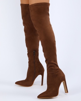 High-heeled large yard broadcloth fine-root thigh boots