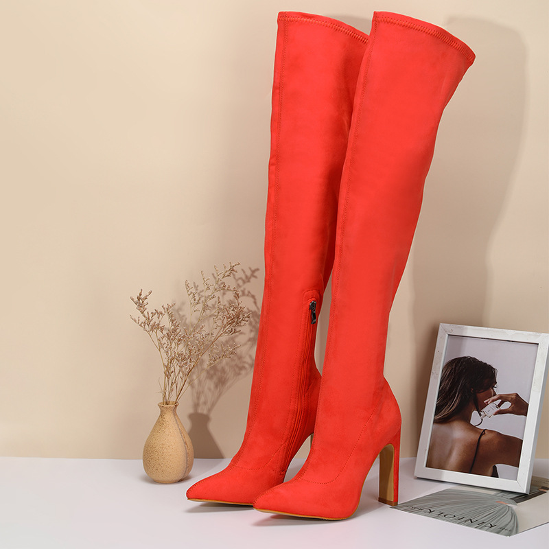 High-heeled large yard broadcloth fine-root thigh boots