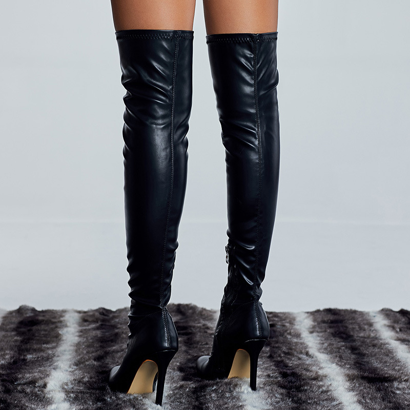 Pointed fashion black boots banquet fine-root thigh boots