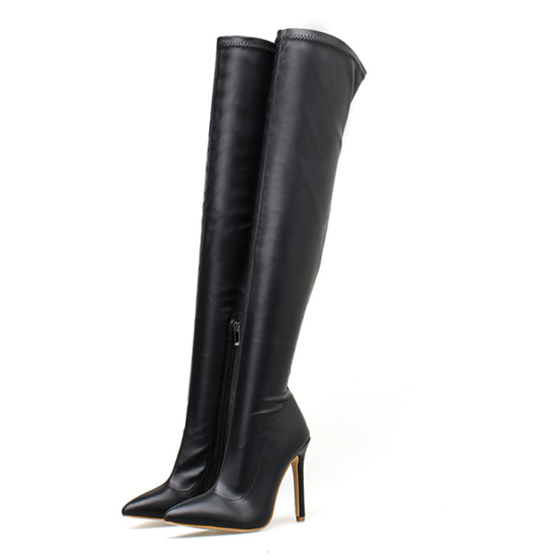 Pointed fashion black boots banquet fine-root thigh boots