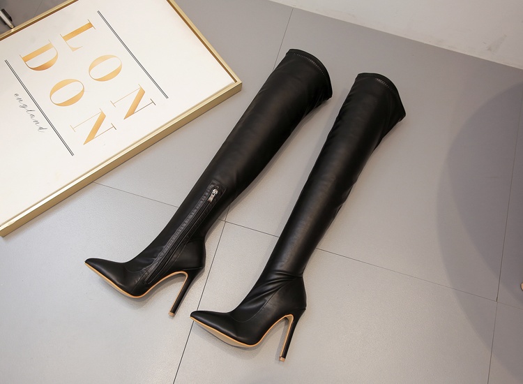 Pointed fashion black boots banquet fine-root thigh boots