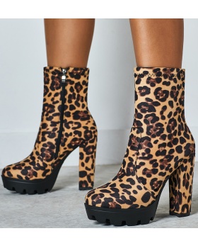 Low cylinder leopard boots thick half Boots for women