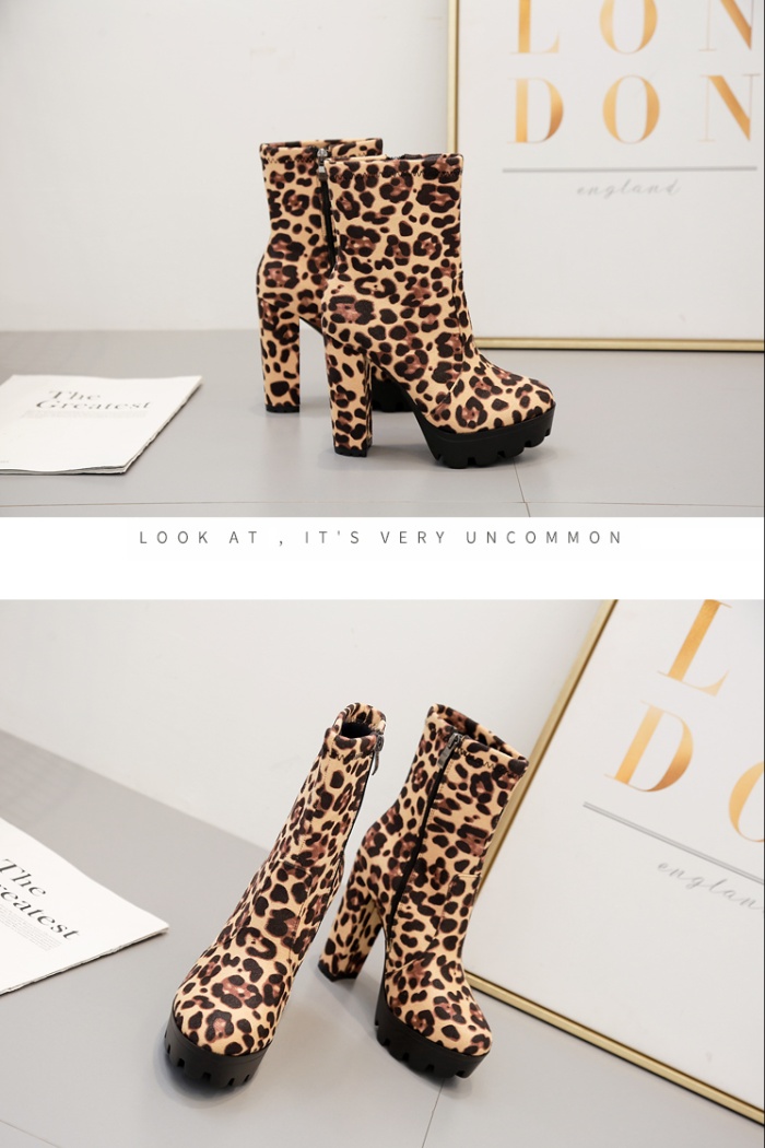 Low cylinder leopard boots thick half Boots for women