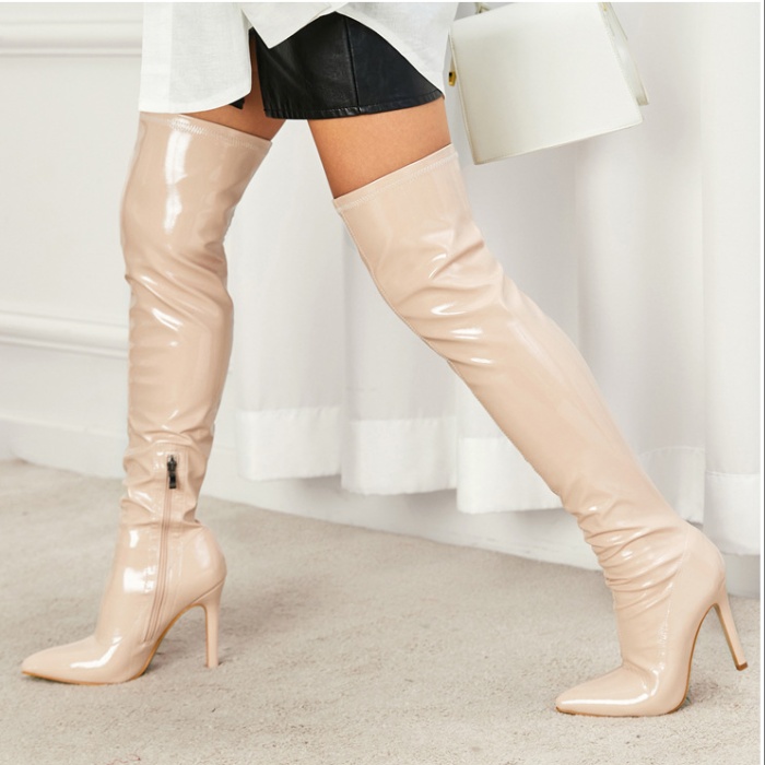 Exceed knee soft thigh boots patent leather boots