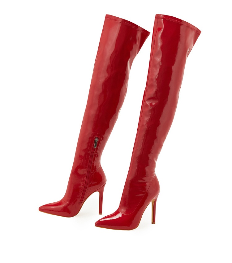 Exceed knee soft thigh boots patent leather boots