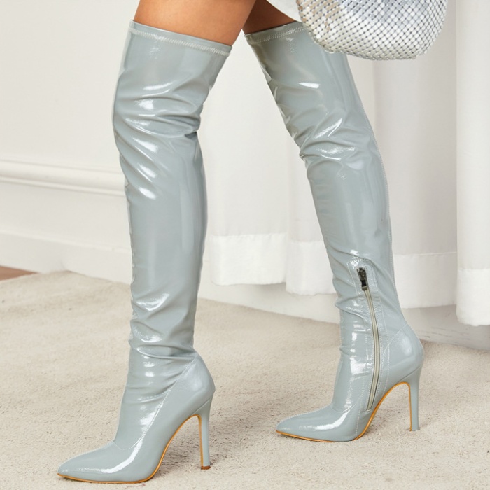 Exceed knee soft thigh boots patent leather boots