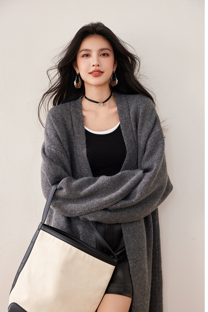 Long knitted coat V-neck loose tops