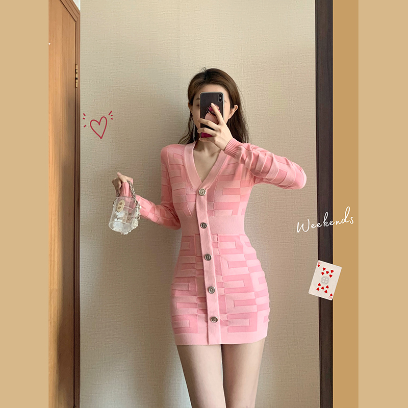 Temperament knitted dress spring overcoat for women