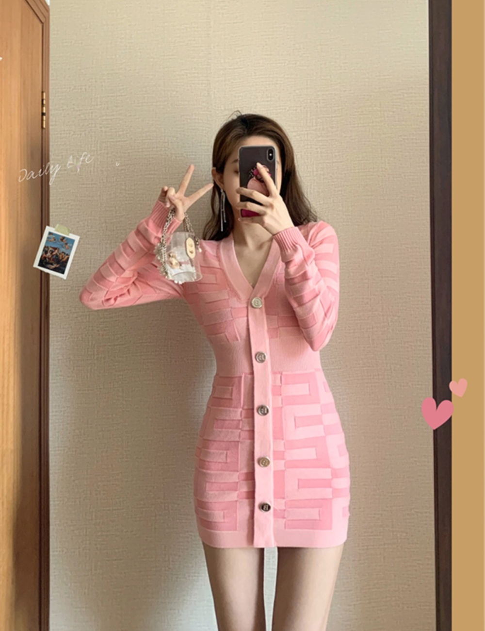 Temperament knitted dress spring overcoat for women