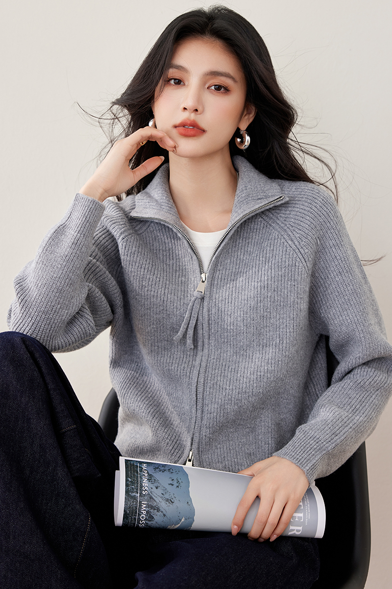 Zip thick cardigan knitted lazy tops for women