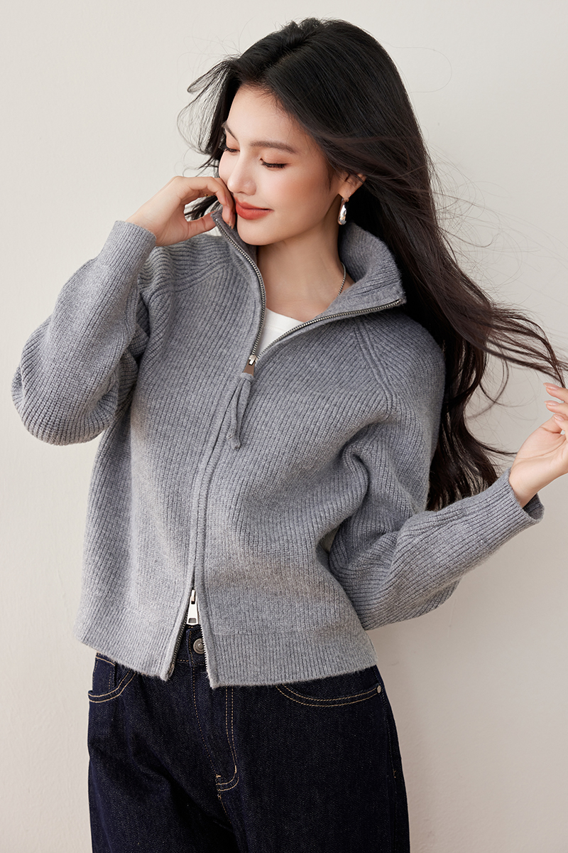 Zip thick cardigan knitted lazy tops for women