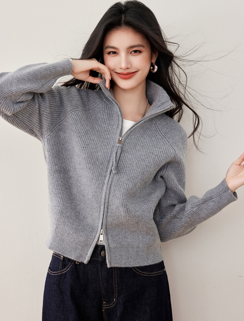 Zip thick cardigan knitted lazy tops for women