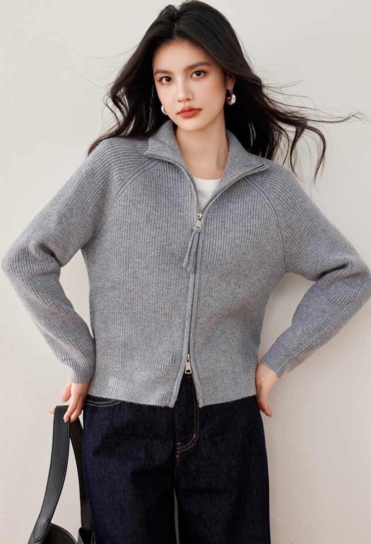 Zip thick cardigan knitted lazy tops for women