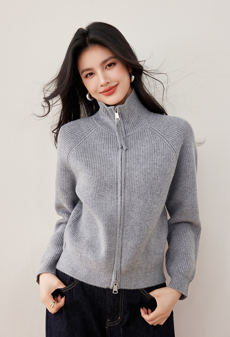 Zip thick cardigan knitted lazy tops for women