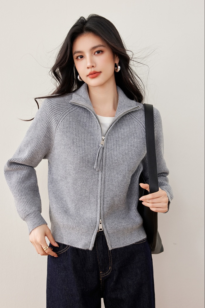 Zip thick cardigan knitted lazy tops for women