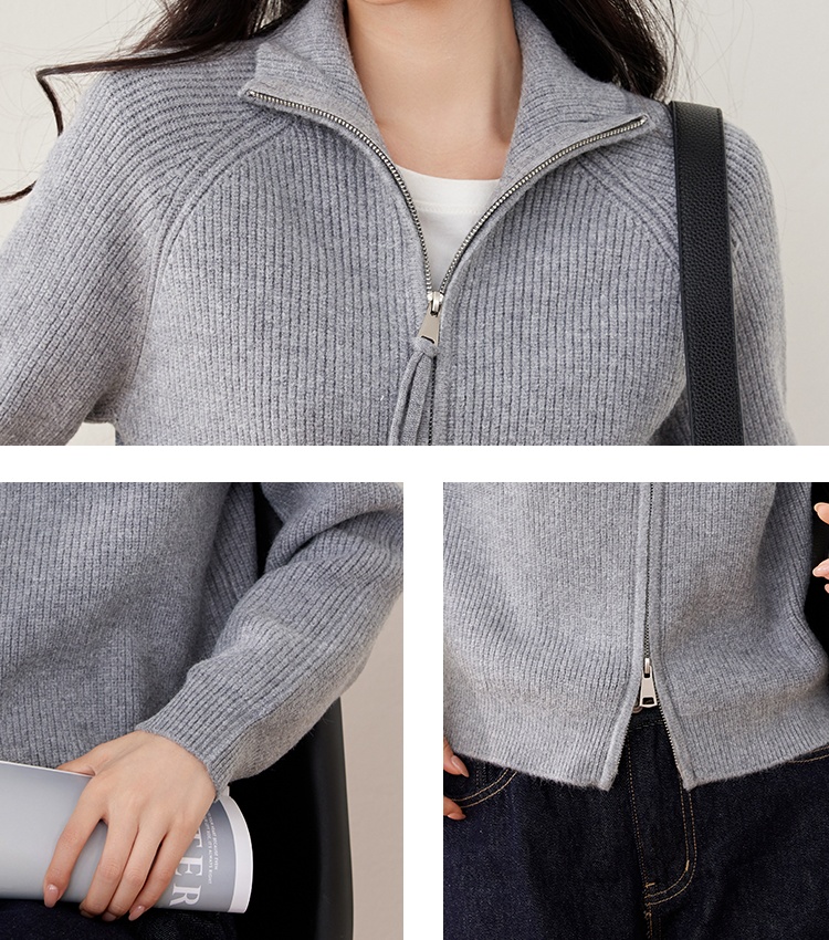 Zip thick cardigan knitted lazy tops for women