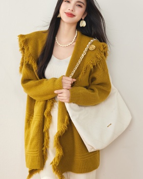 Autumn and winter large lapel coat knitted cloak for women