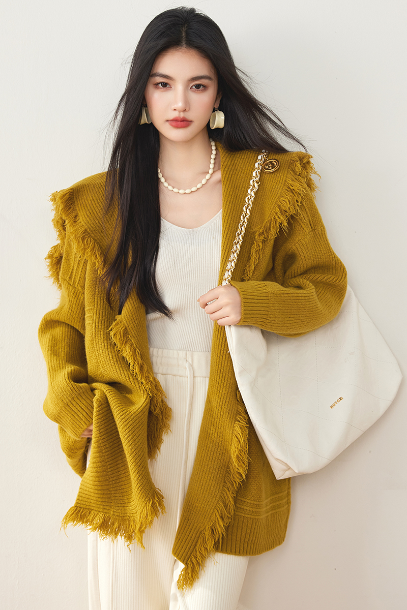 Autumn and winter large lapel coat knitted cloak for women