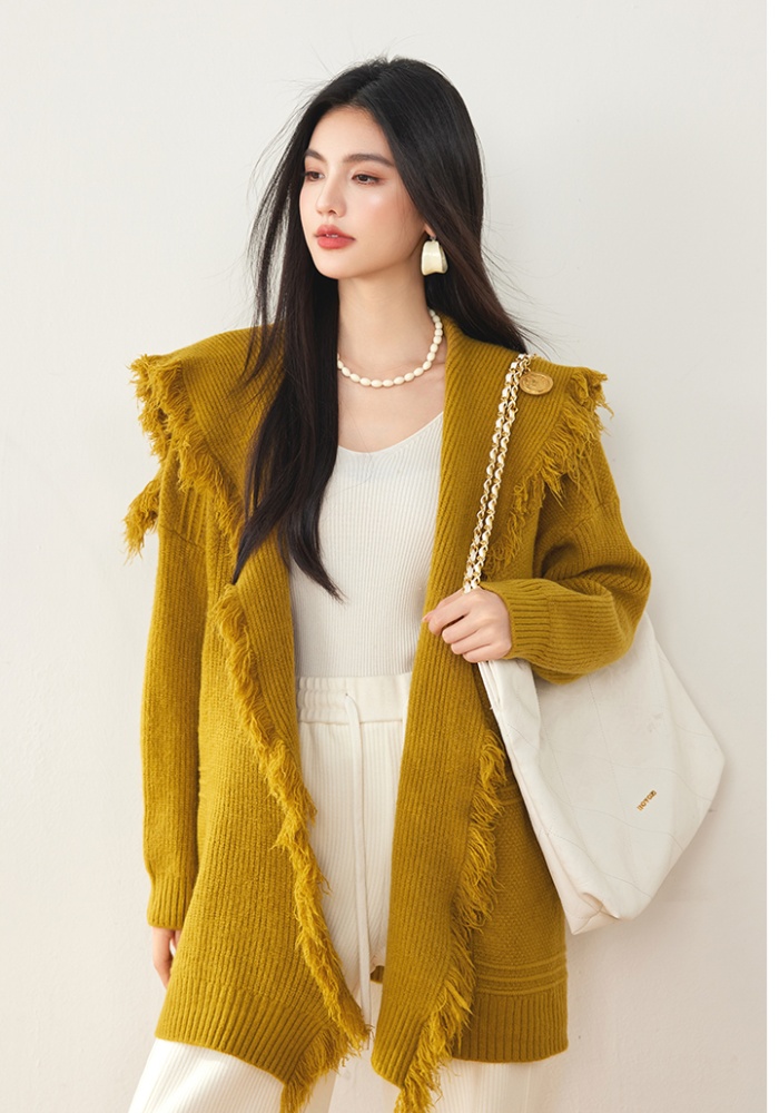 Autumn and winter large lapel coat knitted cloak for women