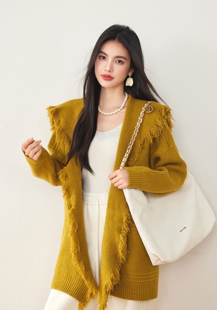 Autumn and winter large lapel coat knitted cloak for women