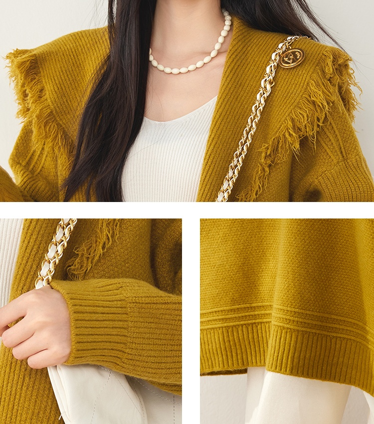 Autumn and winter large lapel coat knitted cloak for women