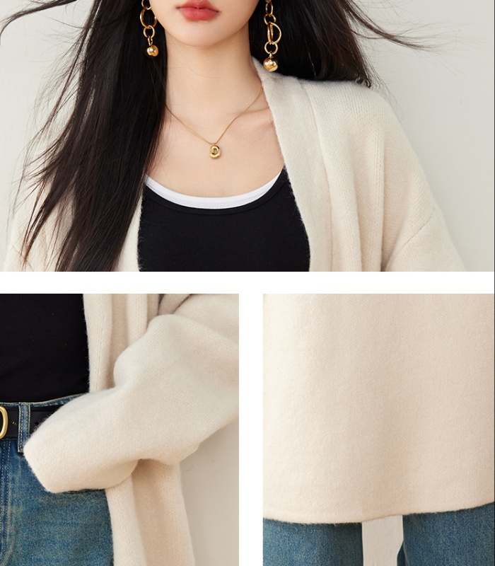 Knitted long sweater loose V-neck tops