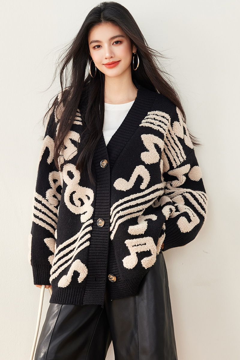 Long sleeve note sweater loose cardigan for women