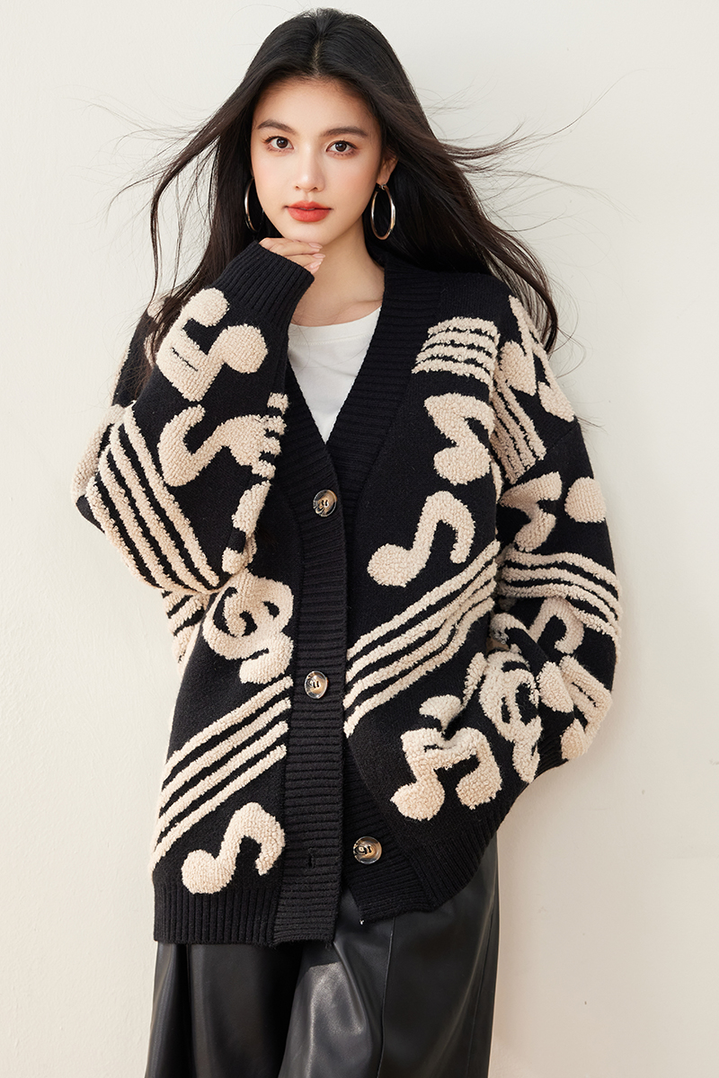 Long sleeve note sweater loose cardigan for women