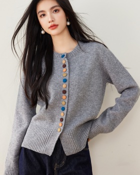 Sweet colors buckle knitted sweater loose autumn coat