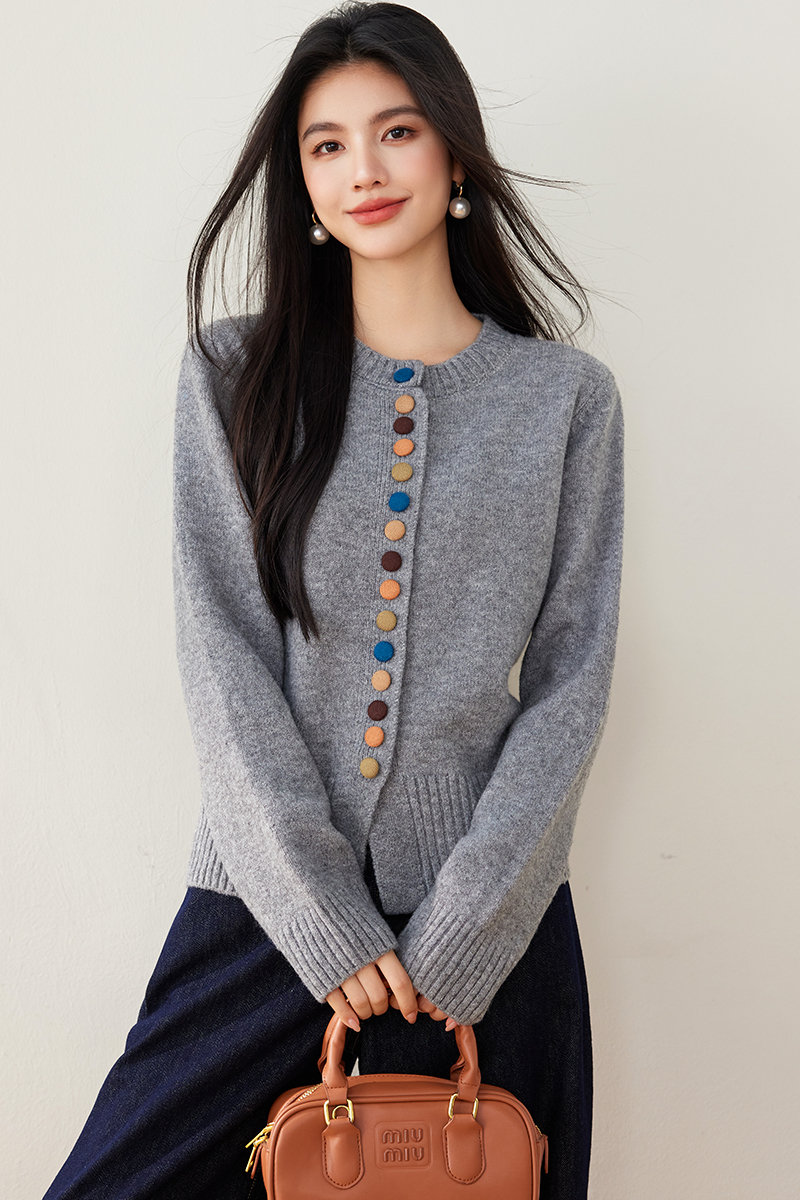 Sweet colors buckle knitted sweater loose autumn coat