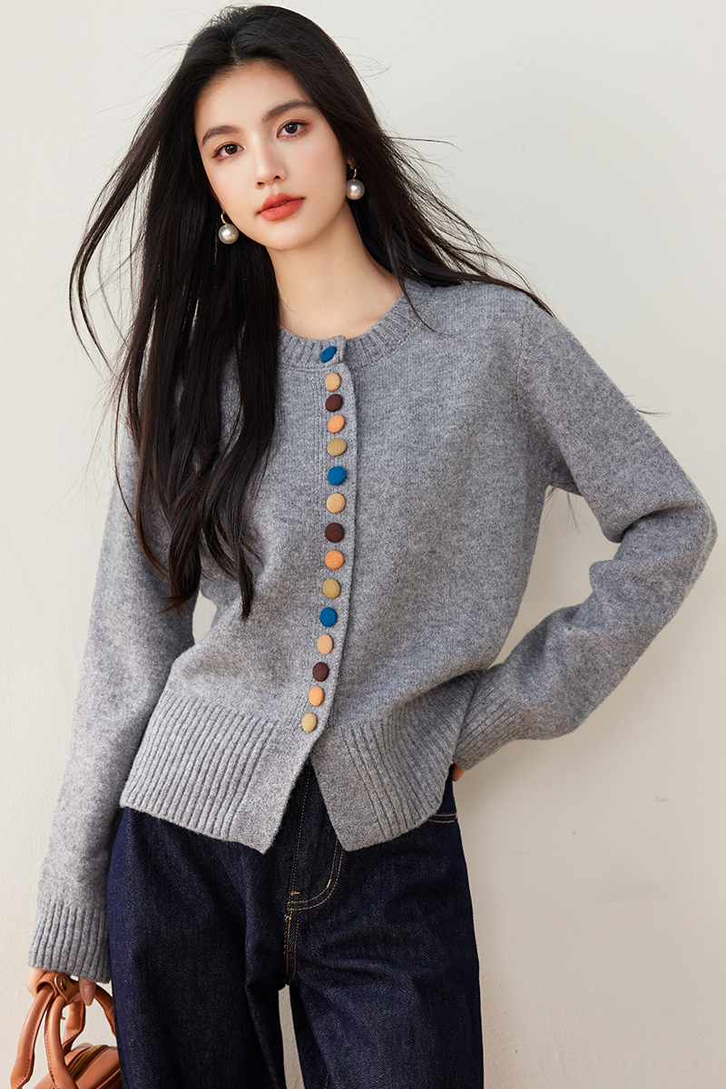 Sweet colors buckle knitted sweater loose autumn coat