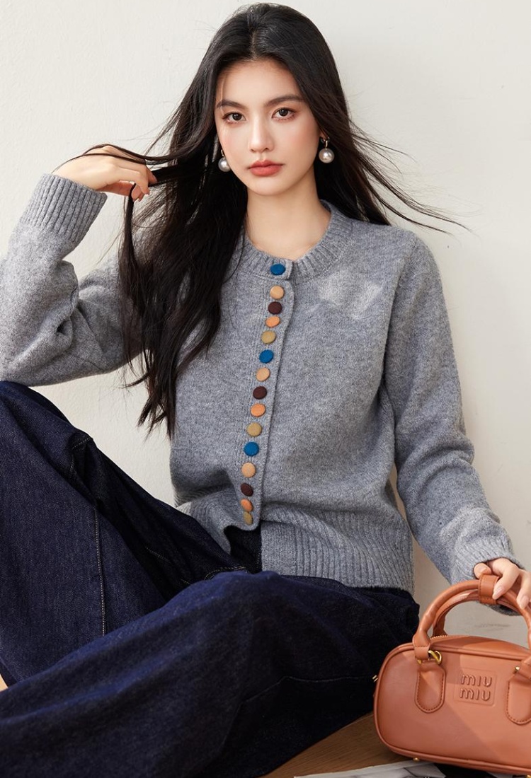 Sweet colors buckle knitted sweater loose autumn coat